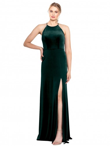 Dark Green Jewel Neck Sleeveless Keyhole Back Long Sexy Prom Dress Canada Supplier