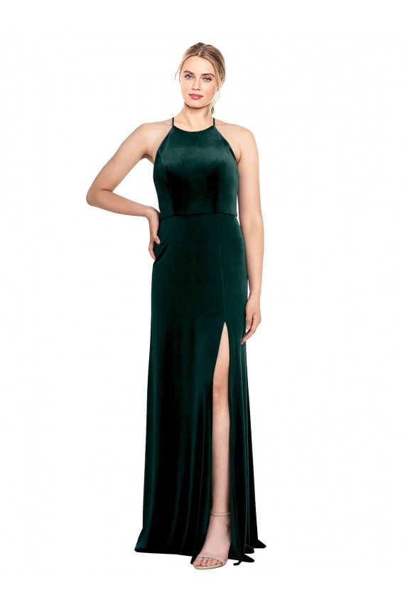 Dark Green Jewel Neck Sleeveless Keyhole Back Long Sexy Prom Dress Canada Supplier