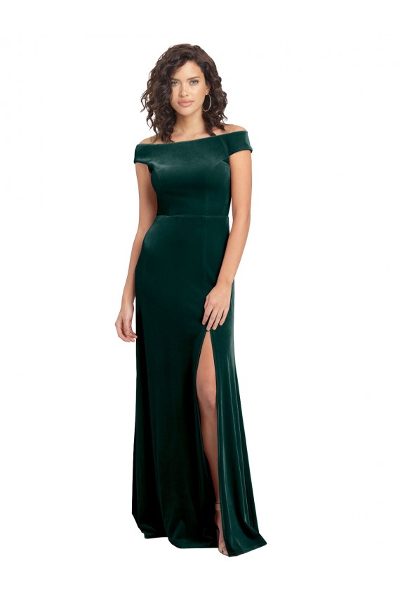 Dark Green Square Neck Cap Sleeves Long Prom Dress Canada Supplier