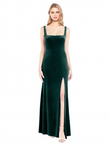 Dark Green Square Neck Sleeveless Long Prom Dress Canada Supplier
