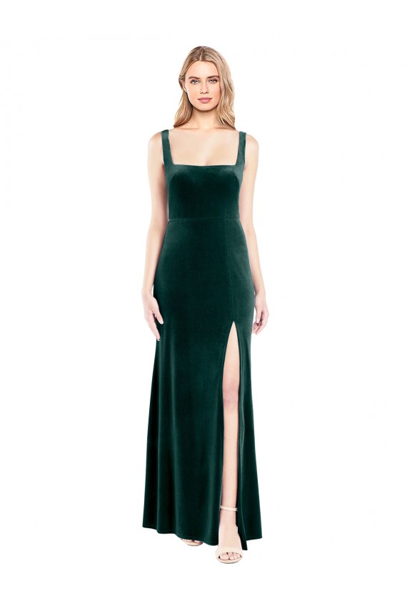 Dark Green Square Neck Sleeveless Long Prom Dress Canada Supplier