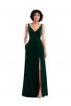 Dark Green V-Neck Sleeveless V-Back Long Prom Dress Canada Supplier
