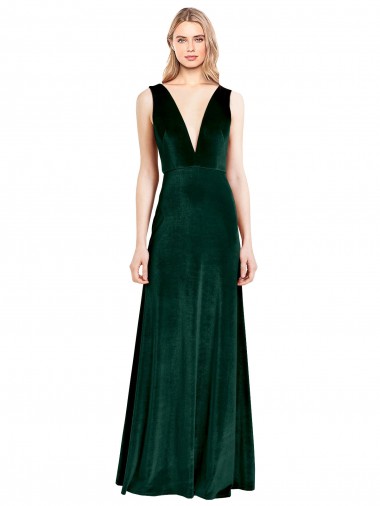 Dark Green V-Neck Sleeveless V-Back Long Evening Prom Gowns Canada Supplier