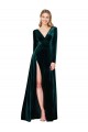 Dark Green V-Neck Long Sleeves Sweep Train Prom Dress Canada Supplier