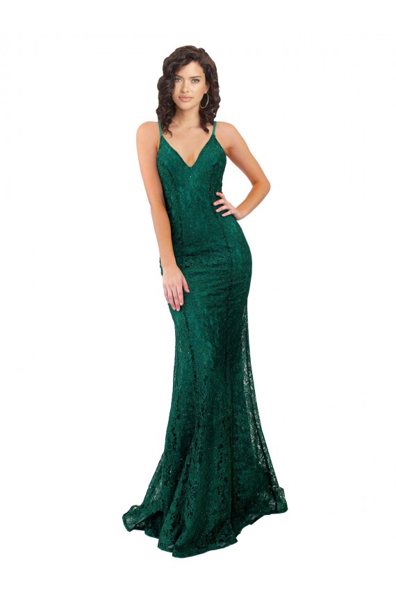Dark Green V-Neck Sleeveless Open Back Long Prom Dress Canada Supplier
