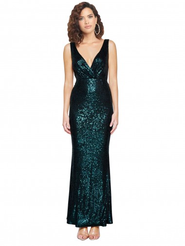 Dark Green V-Neck Sleeveless Long Prom Dress Canada Supplier