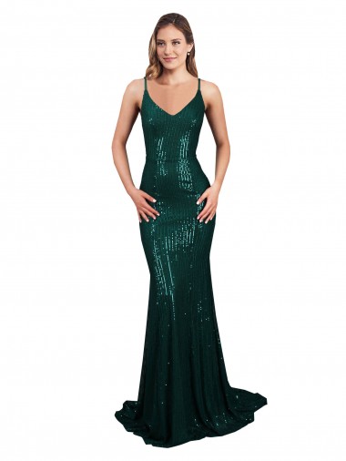 Dark Green V-Neck Sleeveless Low Back Long Sexy Prom Dress Canada Supplier