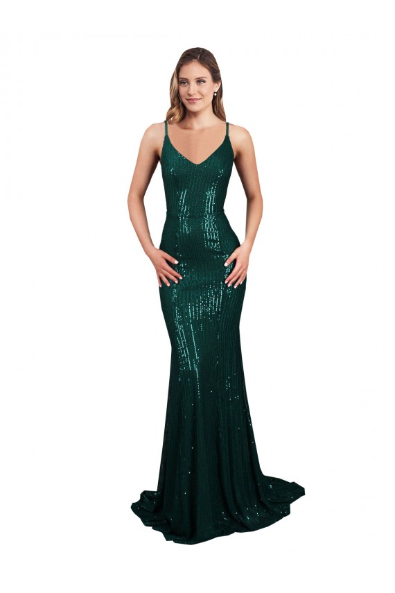 Dark Green V-Neck Sleeveless Low Back Long Sexy Prom Dress Canada Supplier