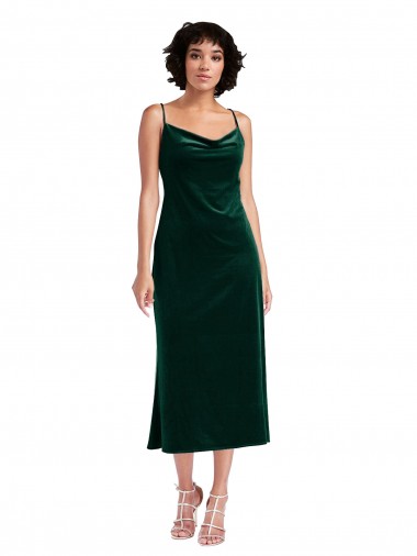 Dark Green Cowl Neck Sleeveless Midi Length Sheath Prom Dress Canada Supplier