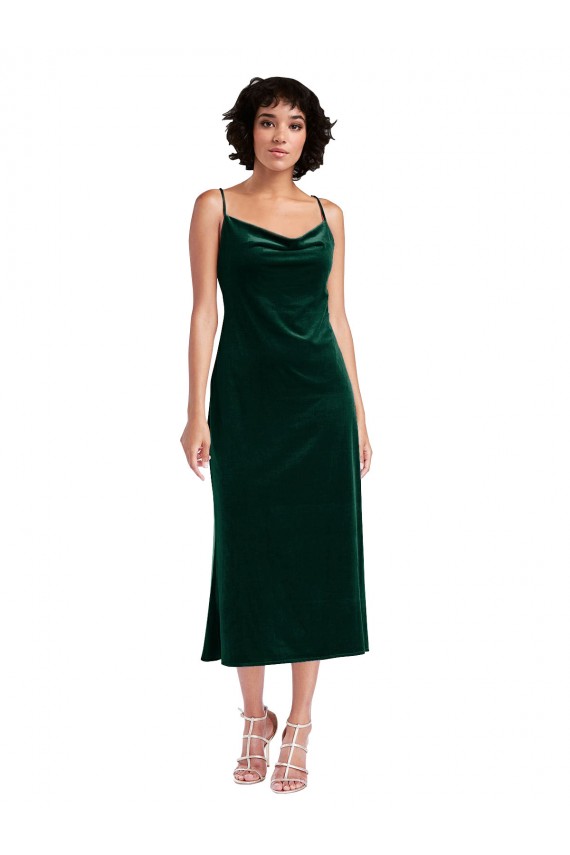 Dark Green Cowl Neck Sleeveless Midi Length Sheath Prom Dress Canada Supplier