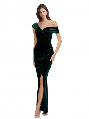 Dark Green Sweetheart Sleeveless Stretch Velvet Long Prom Dress Canada Supplier