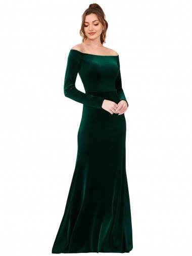 Dark Green Off the Shoulder Long Sleeves Long Prom Dress Canada Supplier