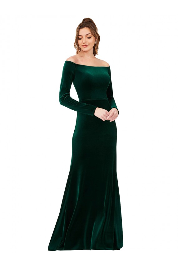 Dark Green Off the Shoulder Long Sleeves Long Prom Dress Canada Supplier