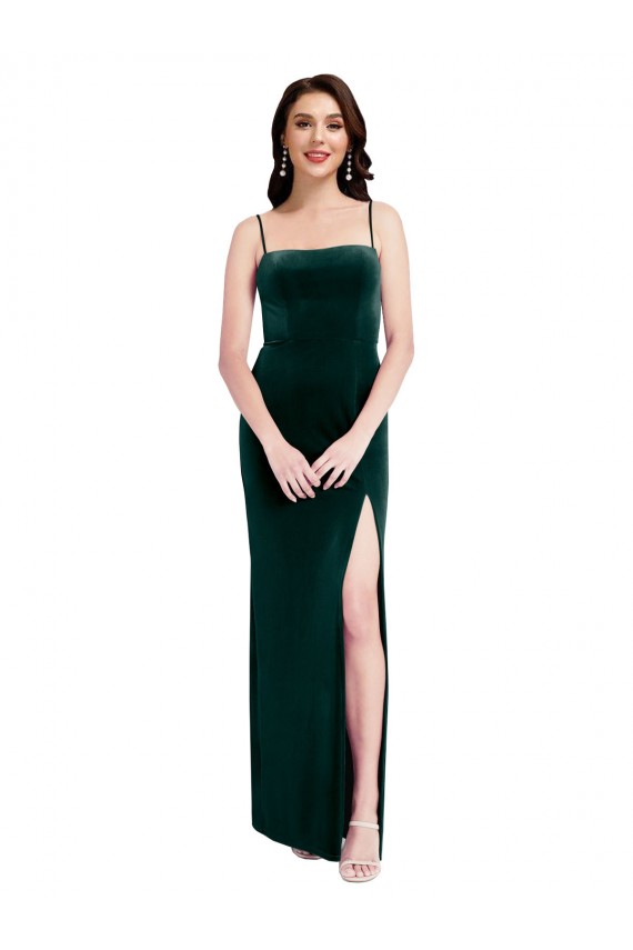 Dark Green Square Neck Sleeveless Low Back Long Prom Dress Canada Supplier