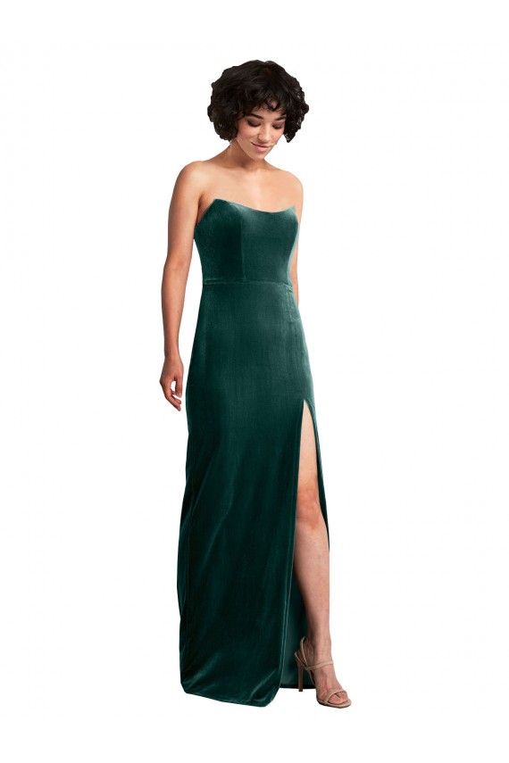 Dark Green Strapless Sleeveless Low Back Long Sexy Prom Dress Canada Supplier