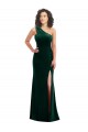 Dark Green One Shoulder Sleeveless Stretch Velvet Long Prom Dress Canada Supplier