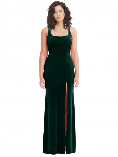 Dark Green Square Neck Sleeveless Long Trumpet Prom Dress Canada Supplier
