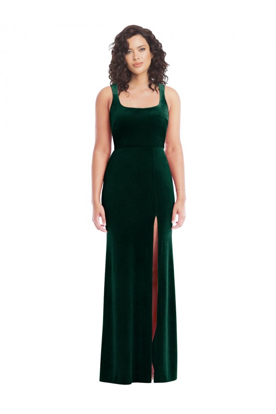 Dark Green Square Neck Sleeveless Long Trumpet Prom Dress Canada Supplier