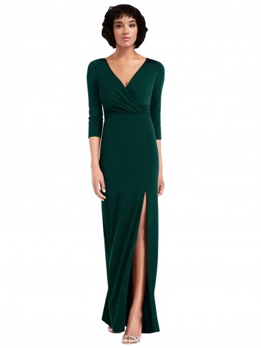 Dark Green V-Neck Long Sleeves V-Back Long Prom Dress Canada Supplier