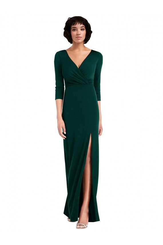 Dark Green V-Neck Long Sleeves V-Back Long Prom Dress Canada Supplier