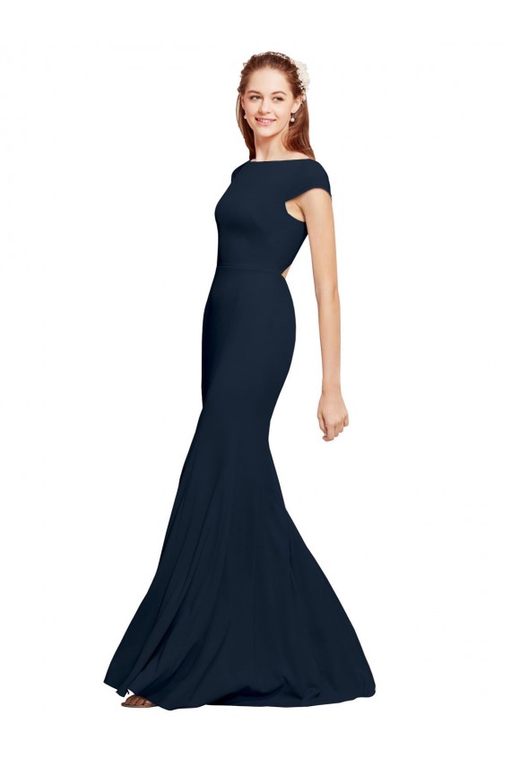 Dark Navy Boat Neck Sleeveless Open Back Long Sexy Prom Dress Canada Supplier
