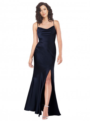 Dark Navy Cowl Neck Sleeveless Long Sexy Prom Dress Canada Supplier