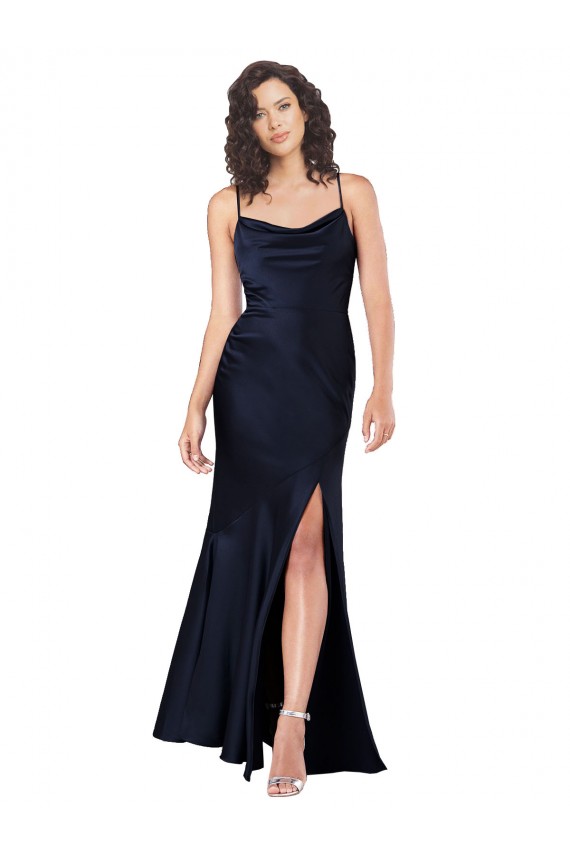 Dark Navy Cowl Neck Sleeveless Long Sexy Prom Dress Canada Supplier
