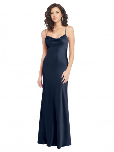 Dark Navy Cowl Neck Sleeveless Open Back Long Evening Prom Gowns Canada Supplier