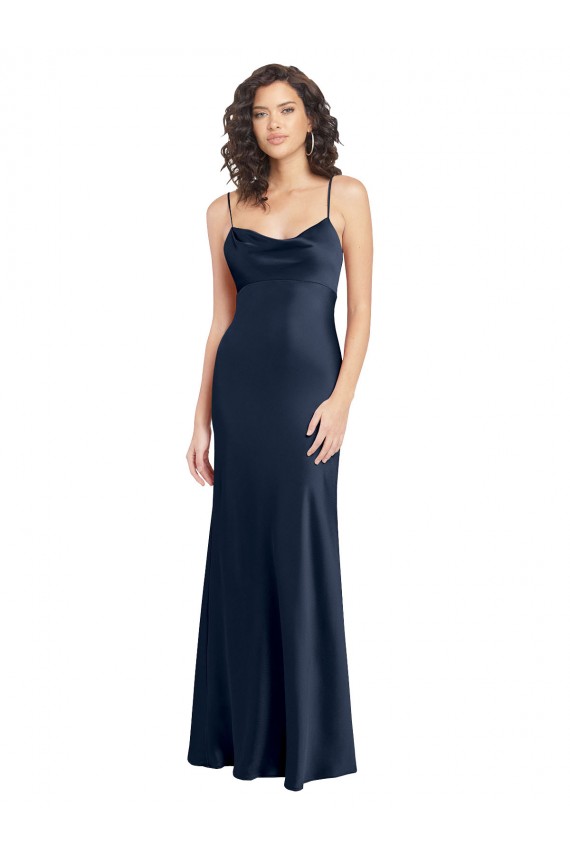 Dark Navy Cowl Neck Sleeveless Open Back Long Evening Prom Gowns Canada Supplier