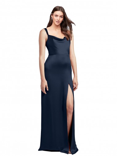 Dark Navy Cowl Neck Sleeveless Low Back Long Prom Dress Canada Supplier