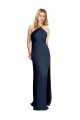 Dark Navy Halter Neck Sleeveless Criss Cross Open Back Stretch Satin Long Prom Dress Canada Supplier