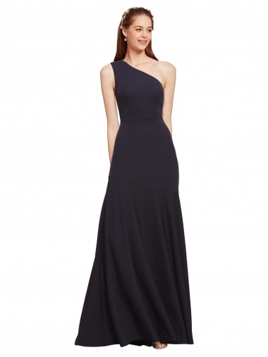 Dark Navy One Shoulder Sleeveless Stretch Crepe Long Prom Dresses Canada Supplier