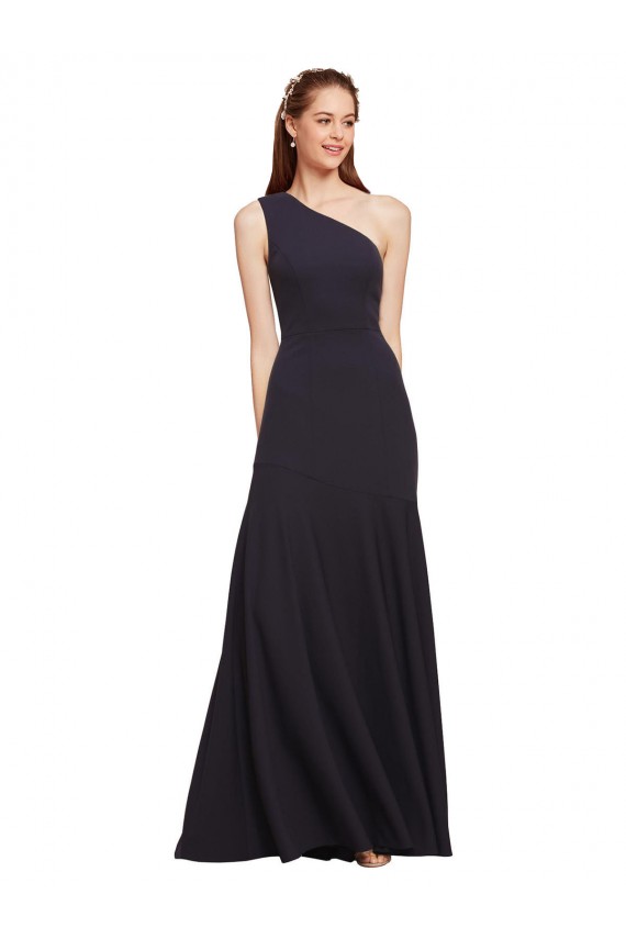 Dark Navy One Shoulder Sleeveless Stretch Crepe Long Prom Dresses Canada Supplier