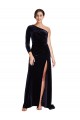 Dark Navy One Shoulder Long Sleeves Sweep Train Prom Dress Canada Supplier