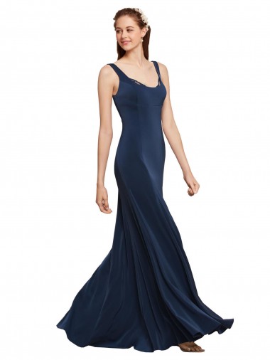 Dark Navy Round Neck Sleeveless Low Back Long Prom Dresses Canada Supplier