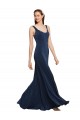 Dark Navy Round Neck Sleeveless Low Back Long Prom Dresses Canada Supplier