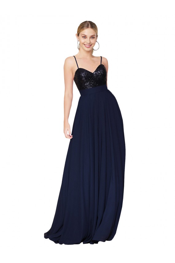 Dark Navy High Neck Sleeveless Long Prom Dress Canada Supplier