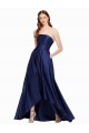 Dark Navy Strapless Sleeveless Low Back Satin Long Prom Dresses Canada Supplier