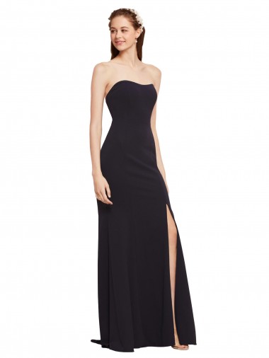 Dark Navy Strapless Sleeveless Low Back Long Bridal Party Dress Canada Supplier