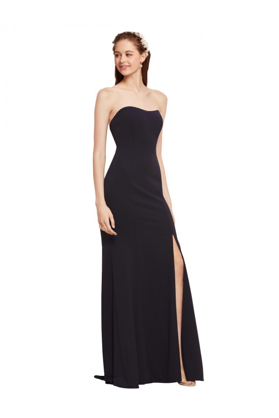 Dark Navy Strapless Sleeveless Low Back Long Bridal Party Dress Canada Supplier