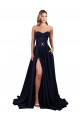 Dark Navy High Neck Sleeveless Low Back Stretch Crepe Long Prom Dress Canada Supplier