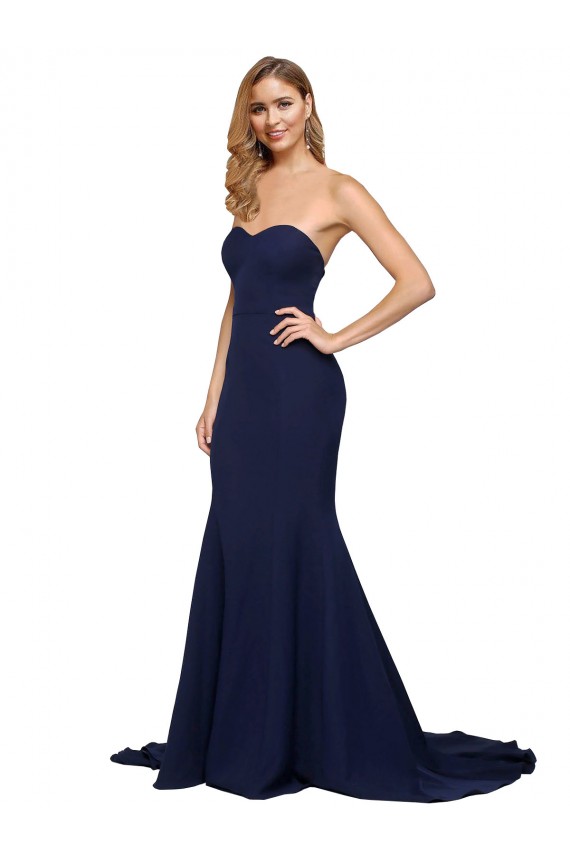 Dark Navy Sweetheart Sleeveless Low Back Sweep Train Evening Prom Gowns Canada Supplier
