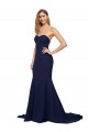 Dark Navy Sweetheart Sleeveless Low Back Sweep Train Evening Prom Gowns Canada Supplier