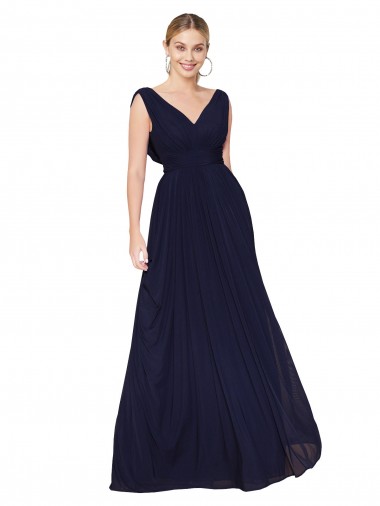 Dark Navy High Neck Sleeveless Soft Chiffon Long Wedding Guest Dress Canada Supplier