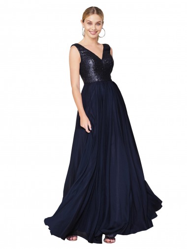 Dark Navy High Neck Sleeveless V-Back Long Prom Dress Canada Supplier