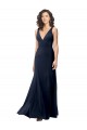 Dark Navy High Neck Sleeveless V-Back Stretch Crepe Long Prom Dress Canada Supplier