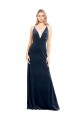 Dark Navy V-Neck Sleeveless V-Back Stretch Velvet Long Prom Dress Canada Supplier