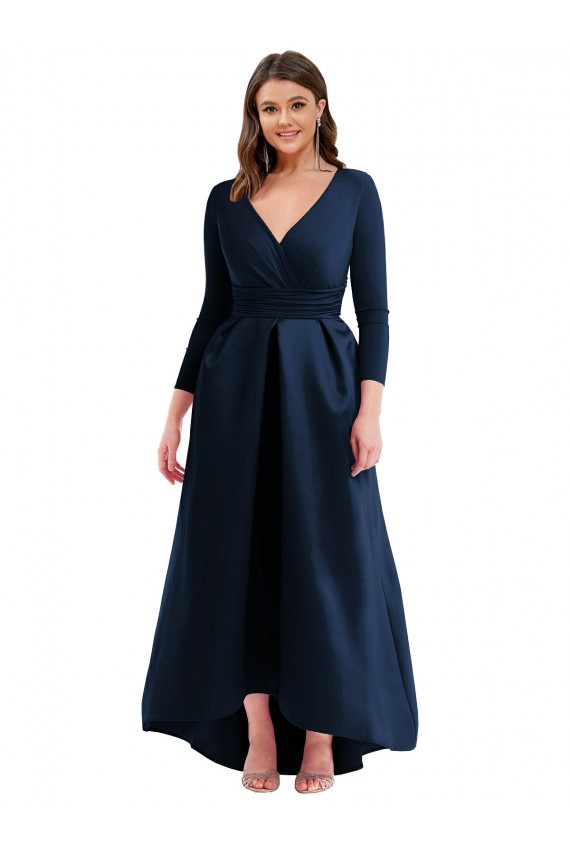 Dark Navy V-Neck Long Sleeves Long Plus Size Prom Dress Canada Supplier