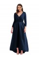 Dark Navy V-Neck Long Sleeves Long Plus Size Prom Dress Canada Supplier