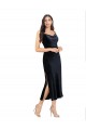 Dark Navy Cowl Neck Sleeveless Low Back Midi Length Prom Dress Canada Supplier